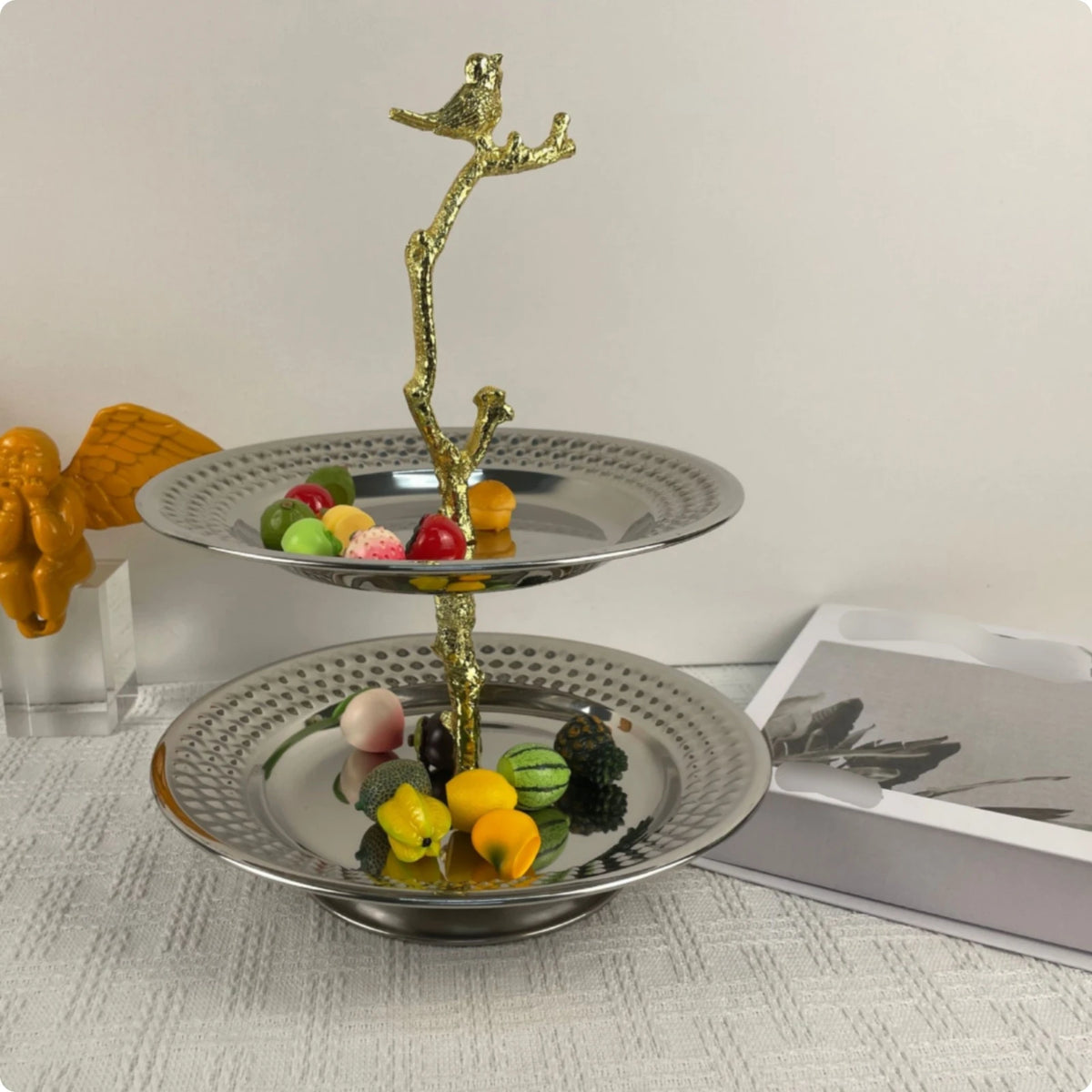 2-Tier Metal Serving Tray Stand | Decorative Fruit & Pastry Holder