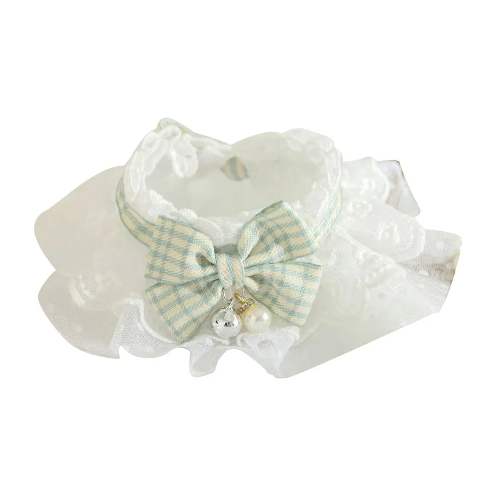 Lace Cat Collar with Bow & Bell – Adjustable Neck Scarf