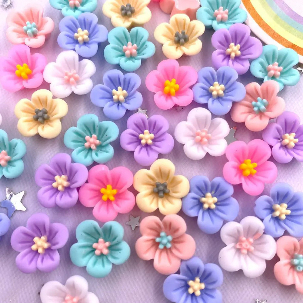 50Pcs 14mm 3D Resin Morning Glory Flatback Flower Craft Gems