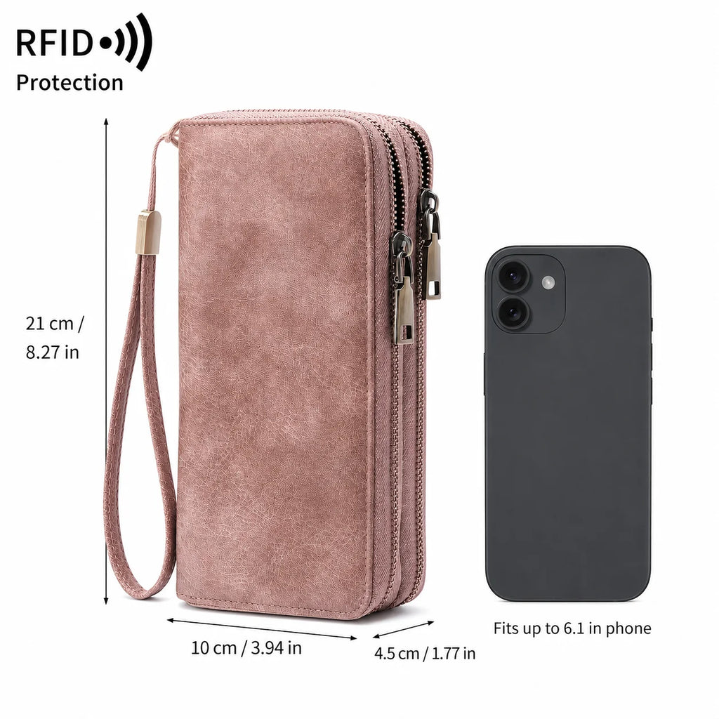 RFID Blocking Women's Long Wristlet Wallet | Double Zipper