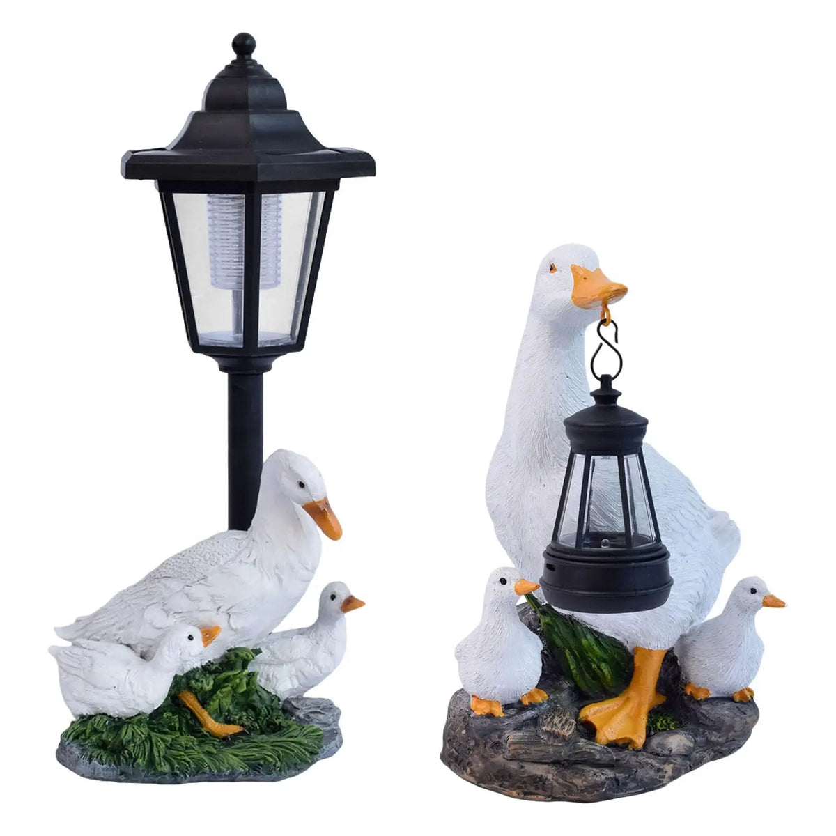 Duck Garden Statue with Solar Lamp – Weatherproof Resin Ornament