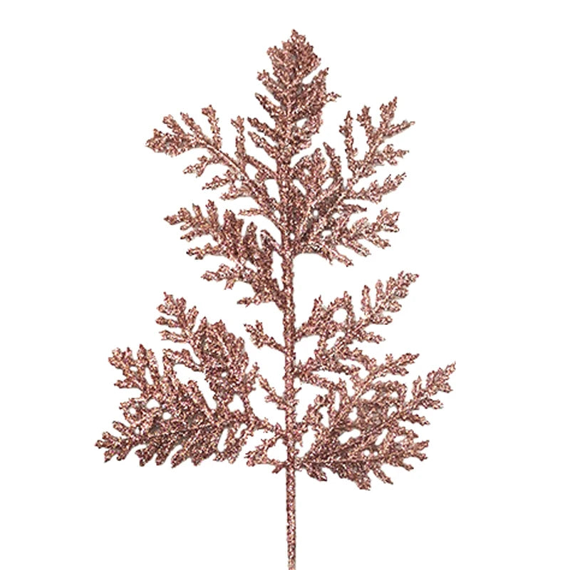 Gold Glitter Artificial Pine Branches Christmas Decor 10pcs