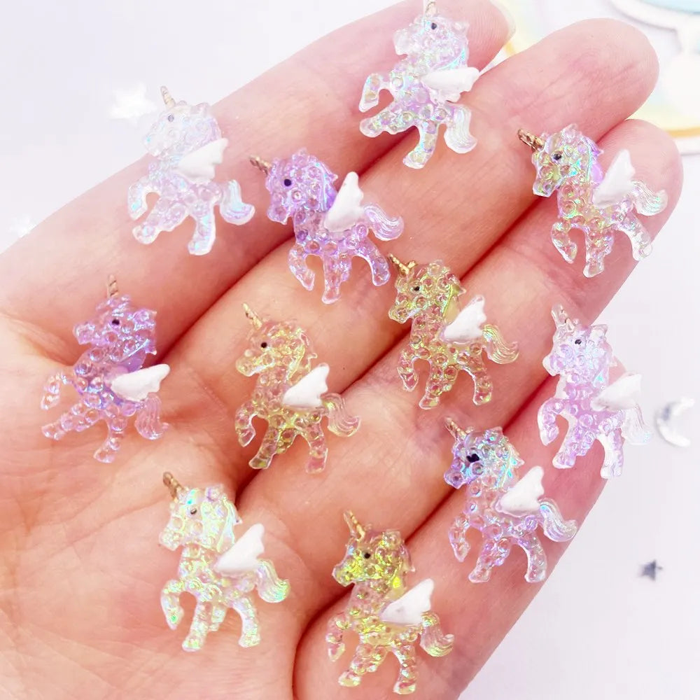 10-Piece Resin Glitter Unicorn Flatback Charms – Nail & DIY