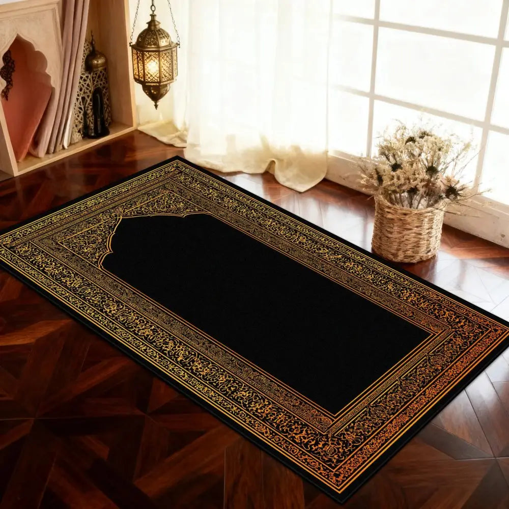Black Prayer Mat & Washable Floor Rug – Modern Home Décor