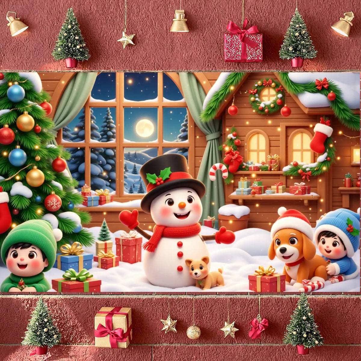 Snowman Christmas Banner – Winter Party Backdrop 180x110cm