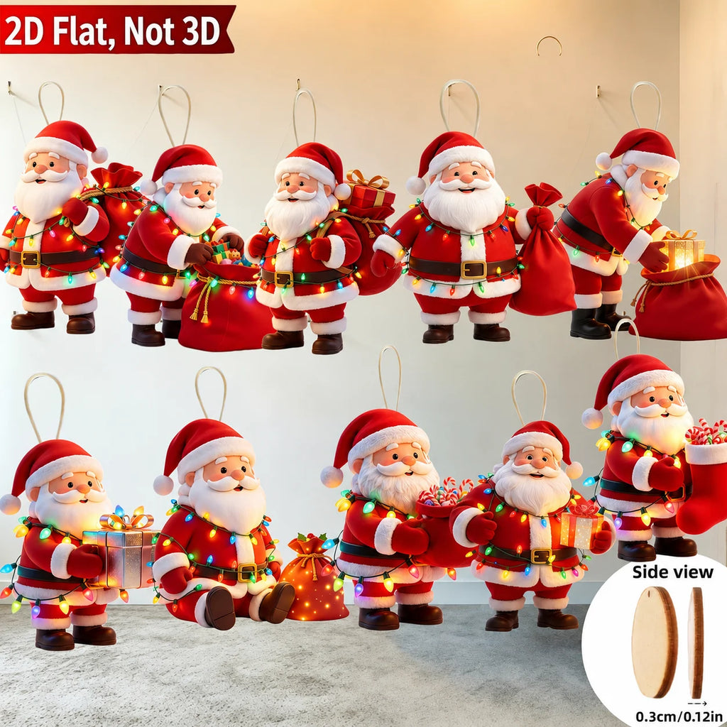10-Piece Wooden Santa Claus Christmas Hanging Ornaments Set