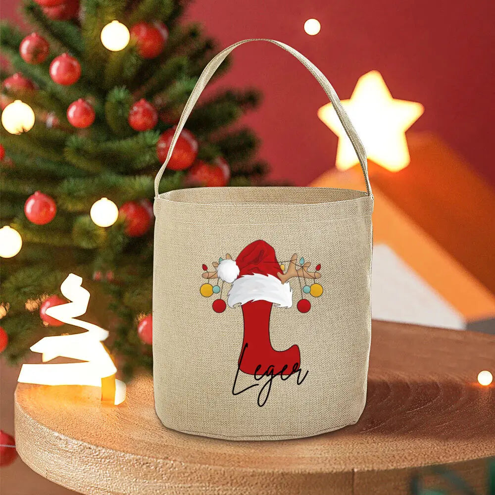 Personalized Name Christmas Santa Sack Tote Bag for Kids
