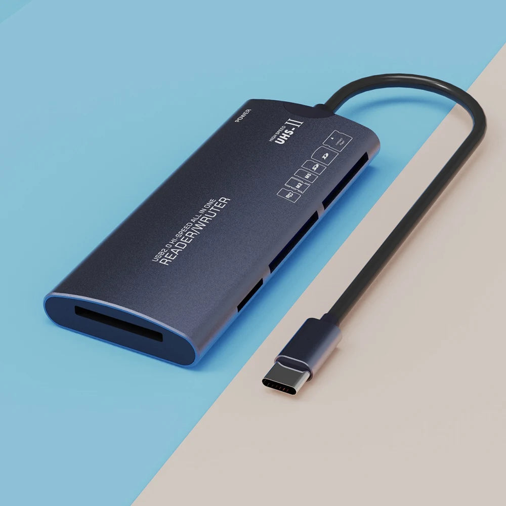 USB-C 6-in-1 Card Reader SD TF XD CF M2 MS | Aluminum Dongle