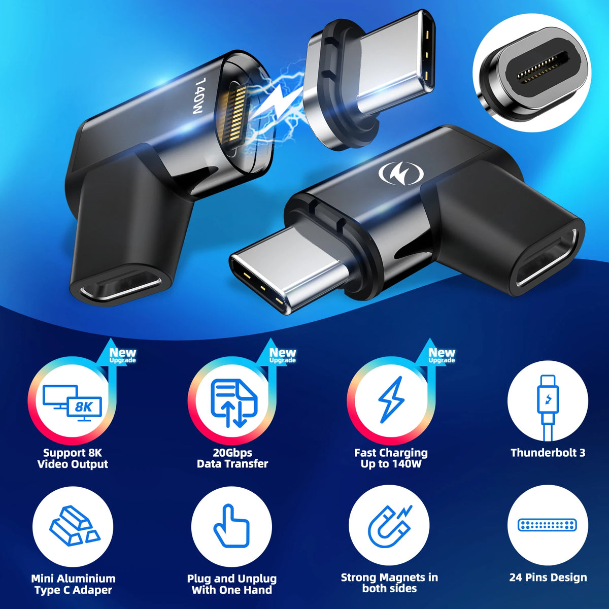 FONKEN USB4 Magnetic USB-C Adapter | 140W PD, 40Gbps, 8K@60Hz