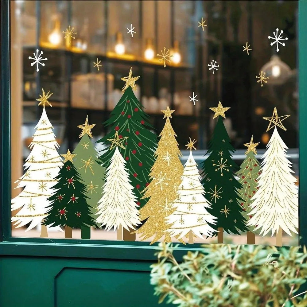 Christmas Tree Window Clings 3-Sheet PVC Snowflake Decals