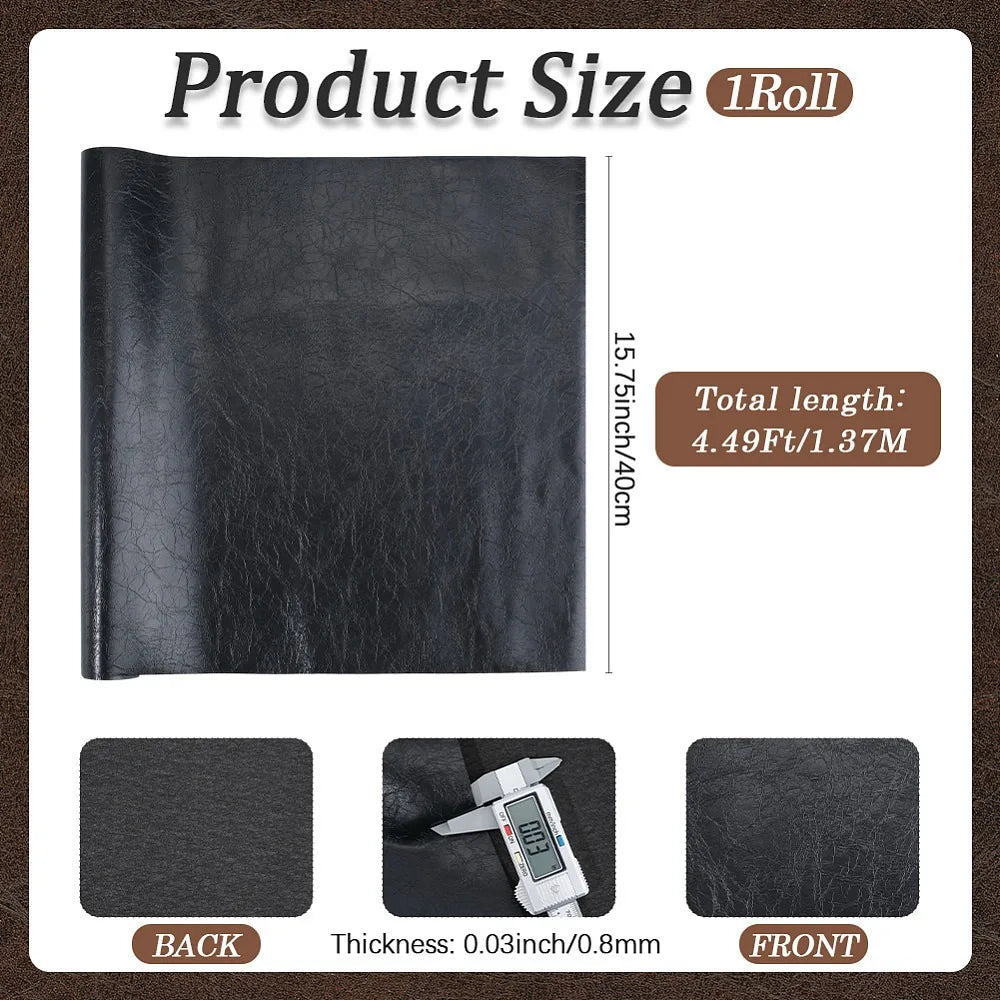 Black PU Leather Fabric Sheet for DIY Crafts & Upholstery 54"x16"