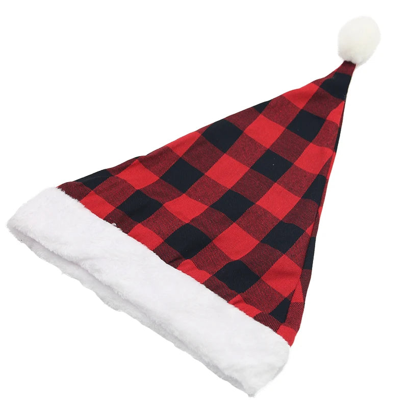 Red Black Checkered Christmas Hat – Plush Trim | Kids & Adults