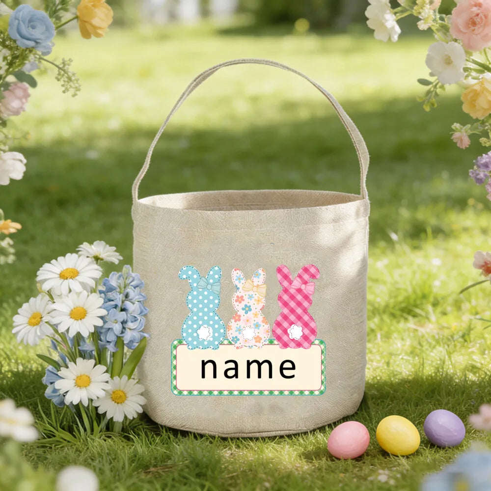 Personalized Easter Tote Bag – Custom Bunny Name Kids Basket