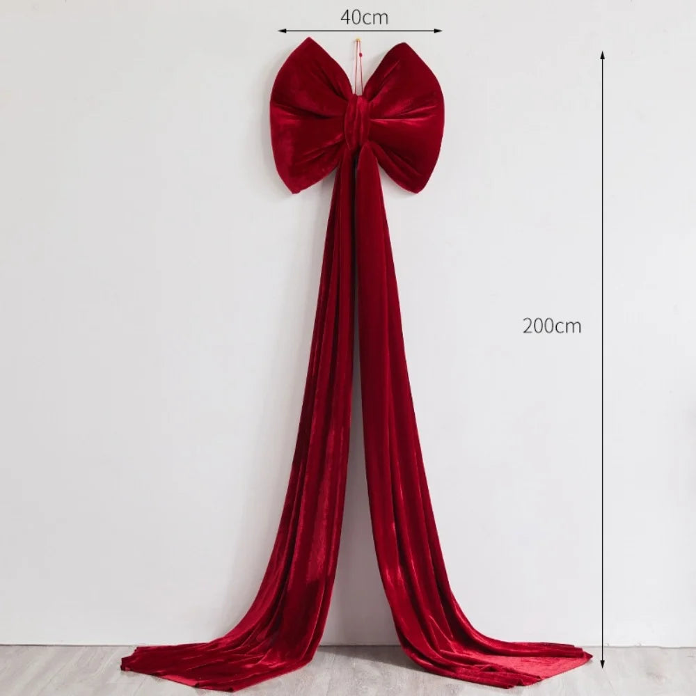 Large Velvet Christmas Bow Decoration – Wine Red Tree Pendant