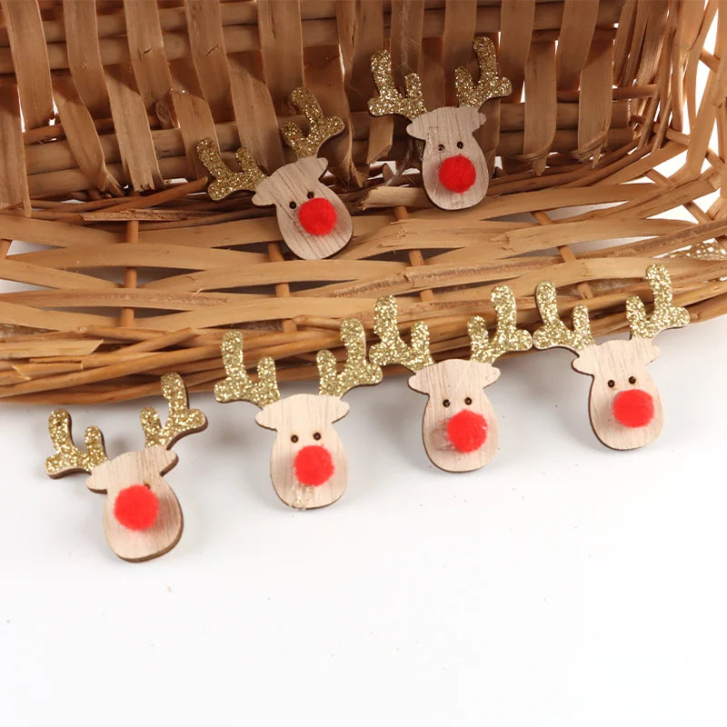Sparkling Pink Nose Elk Christmas Ornaments – 6-Piece Set