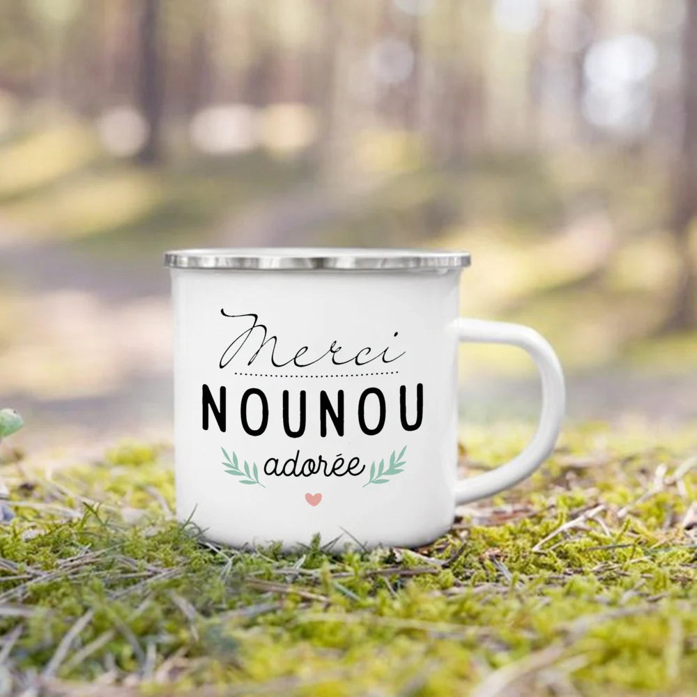 Thank You Nounou French Printed Enamel Mug – Gift Idea