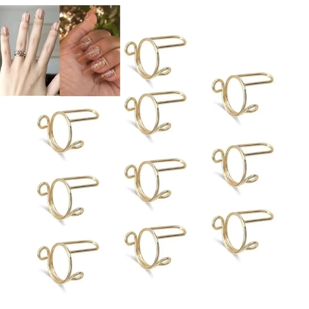 Reusable Gold Fingertip Nail Rings – Y2K Nail Art Set of 10