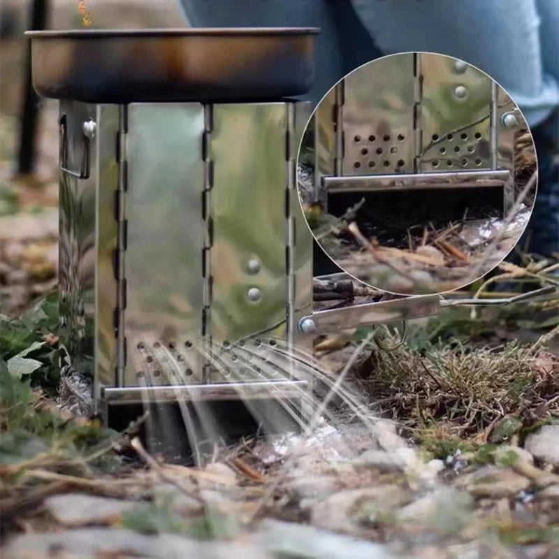 Folding Stainless Steel Charcoal Camp Stove & BBQ Grill