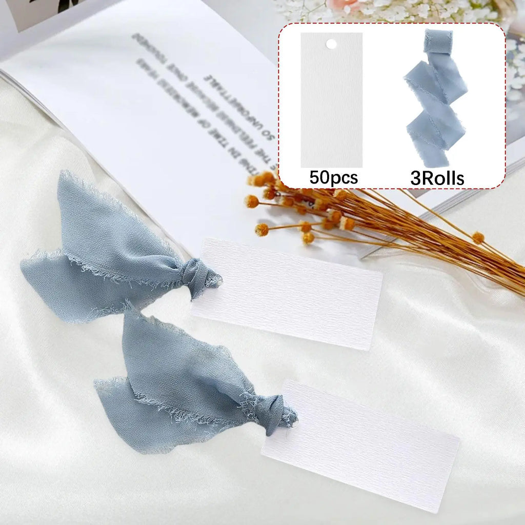 Blank Place Cards with Ribbon – 50-Pack Wedding & Party Name Cards