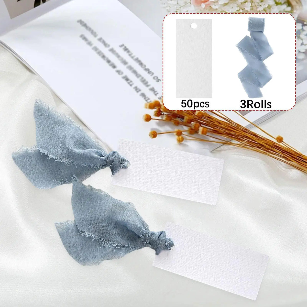 Blank Place Cards with Ribbon – 50-Pack Wedding & Party Name Cards