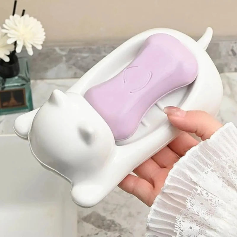 Cat Shaped Self-Draining Soap Tray | Bathroom Kitchen Holder