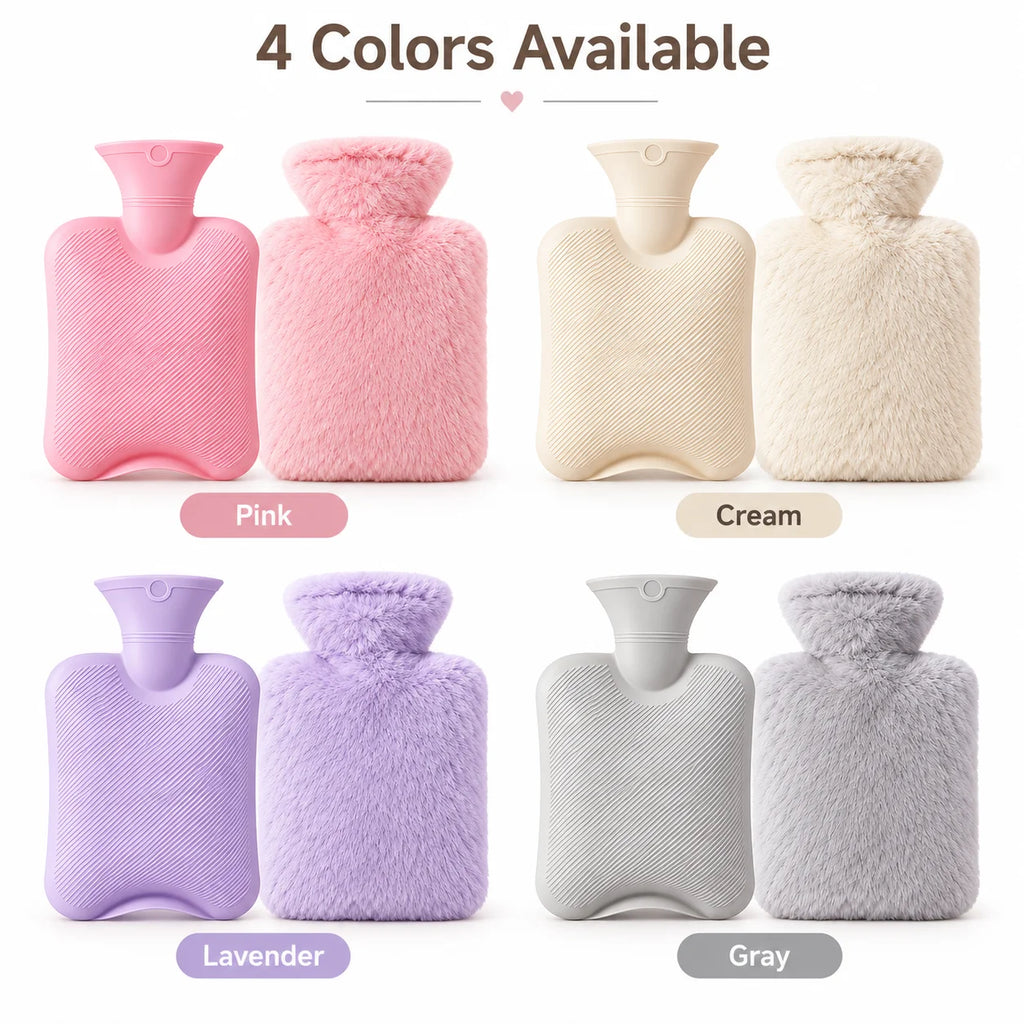 Soft Plush Hot Water Bottle with Cover – Reusable Warm Bag