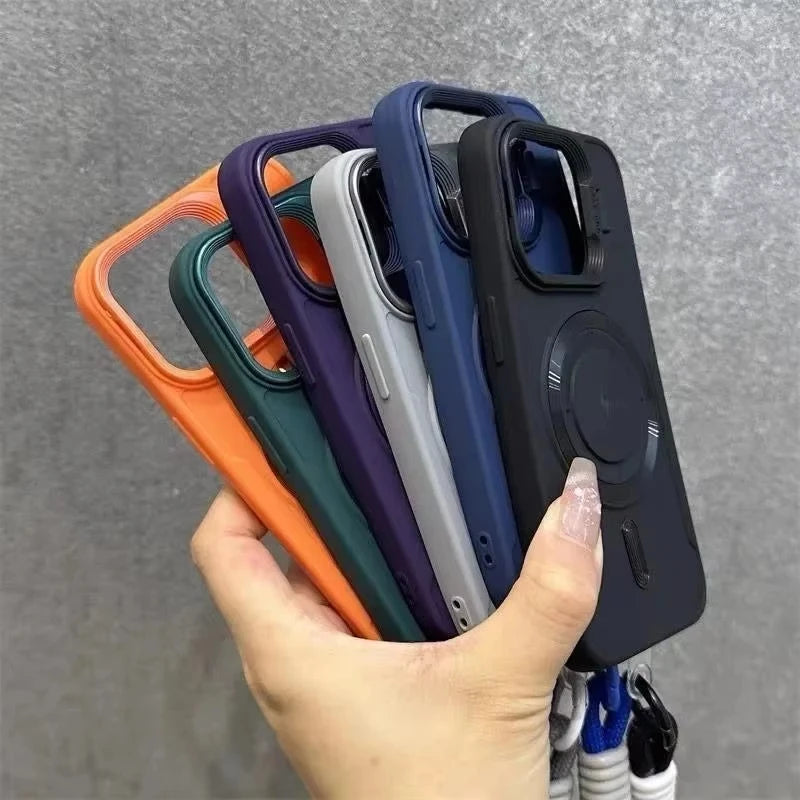 MagSafe iPhone Case – Fold Lens Stand & Wrist Strap | AKABEILA