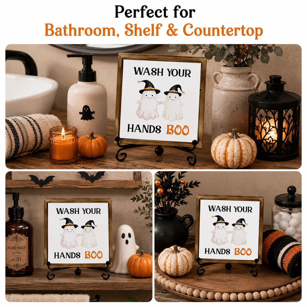Halloween Ghost Wash Your Hands Boo Wooden Tabletop Sign