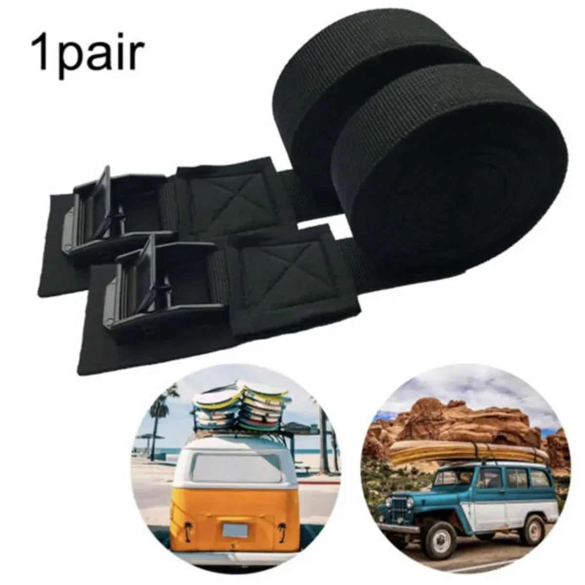 Cam Loop Tie-Down Straps for Kayak & Car Roof Rack – 2 Pack