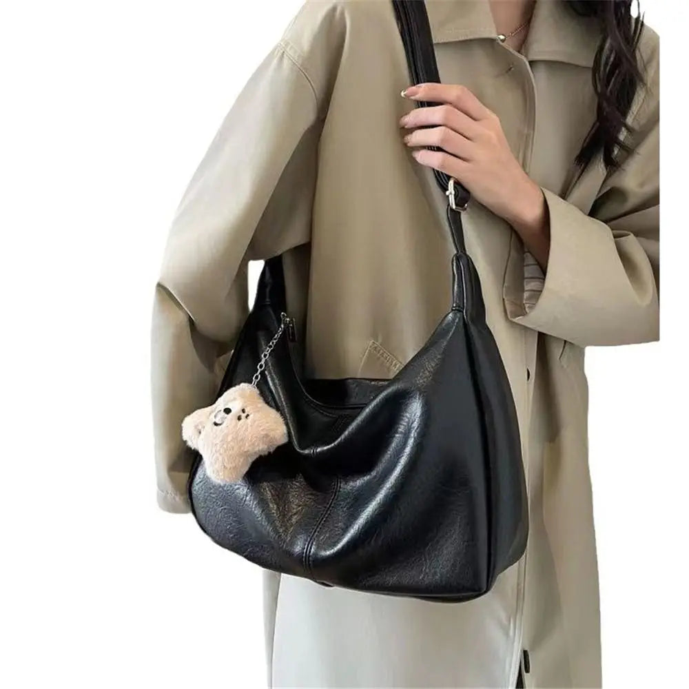 Women's PU Leather Slouchy Shoulder Bag – Retro Hobo Tote