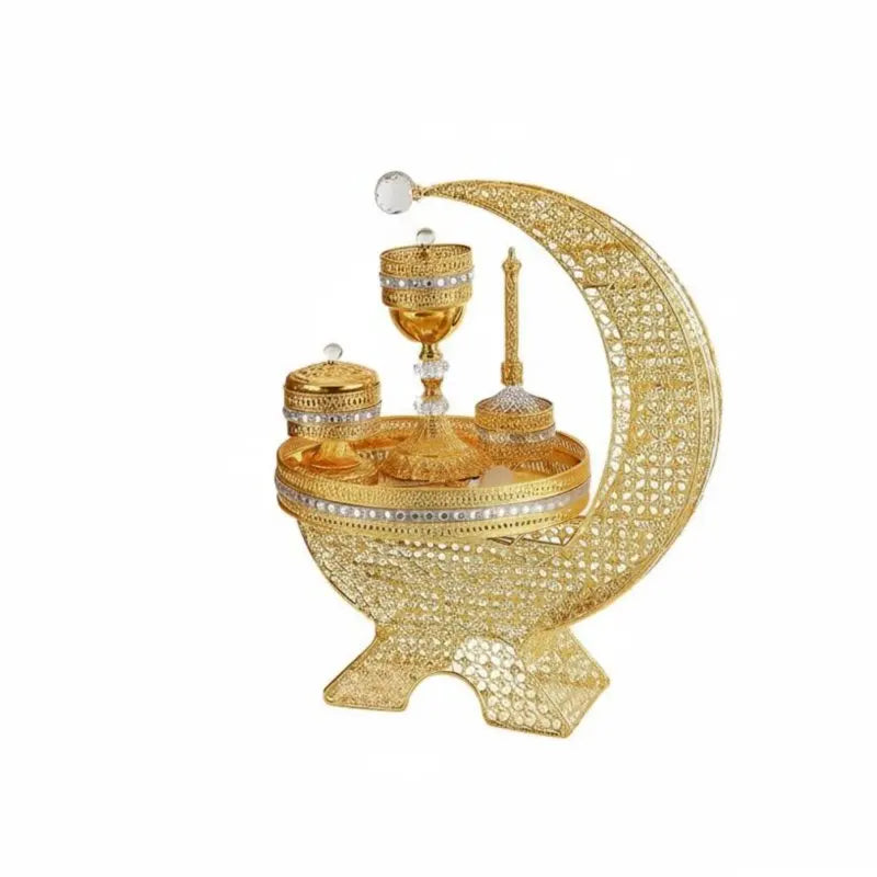 Arabic Style Gold Hollow Iron Incense Burner Set | Home Décor