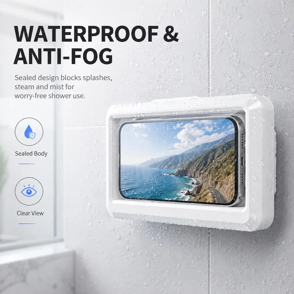 Waterproof Wall-Mount Phone Holder – No-Drill, 360° Rotation