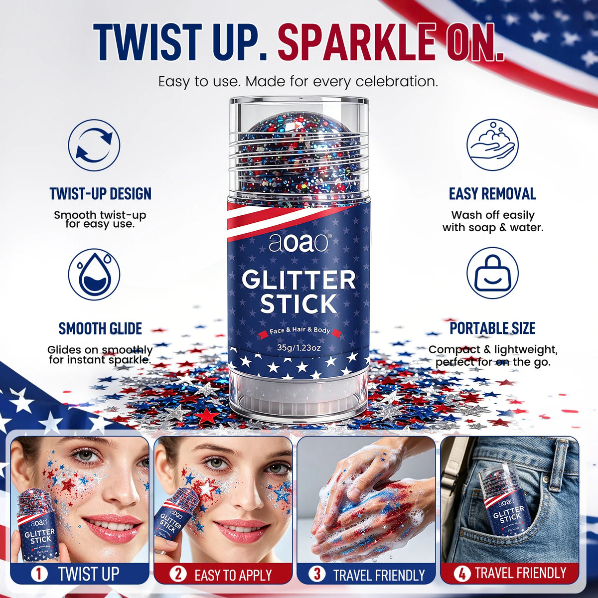 Red White & Blue Glitter Stick – Body & Hair Glitter