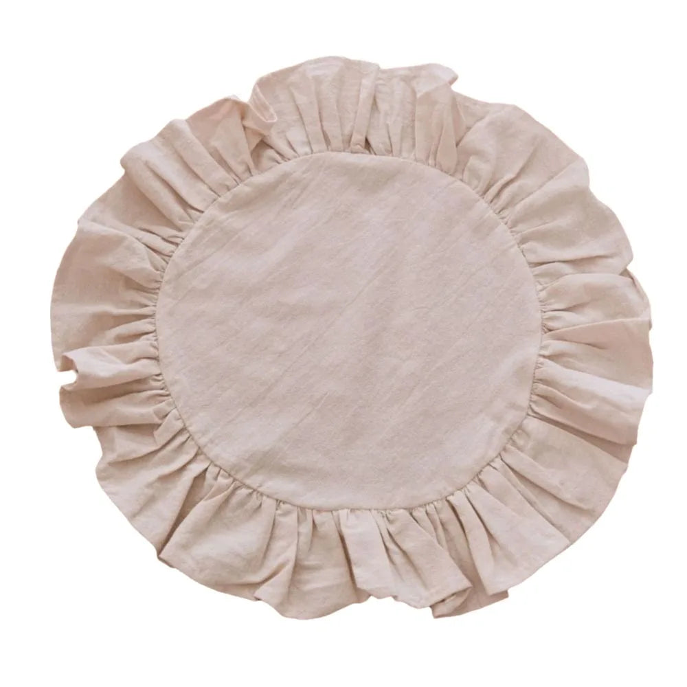 Round Ruffled Cotton Placemats | Rustic Wedding Table Decor
