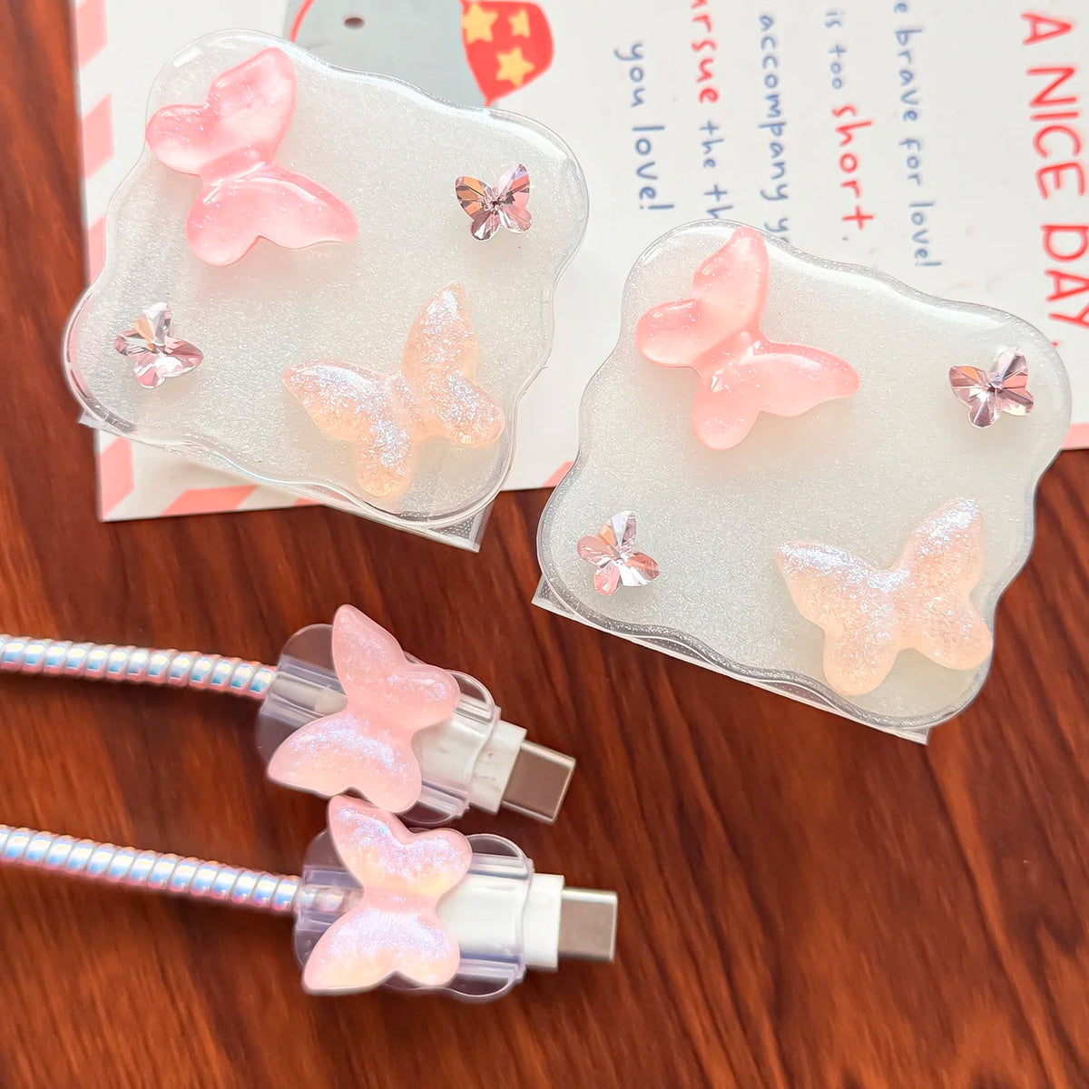 Pink Butterfly iPhone 18W/20W Charger Case & Cable Winder Set