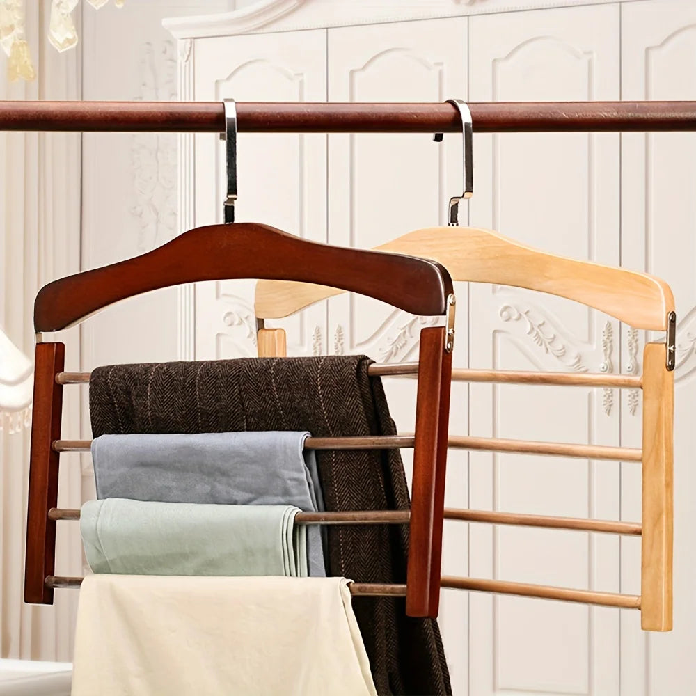 Solid Wood Multi-Tier Trouser & Coat Rack | Flocked Storage