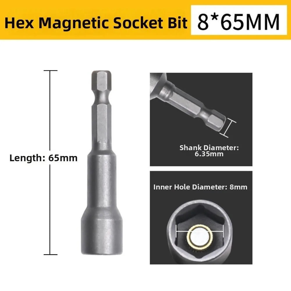 Magnetic Impact Socket Set 6–19mm | 1/4" Hex Shank Bolt Driver