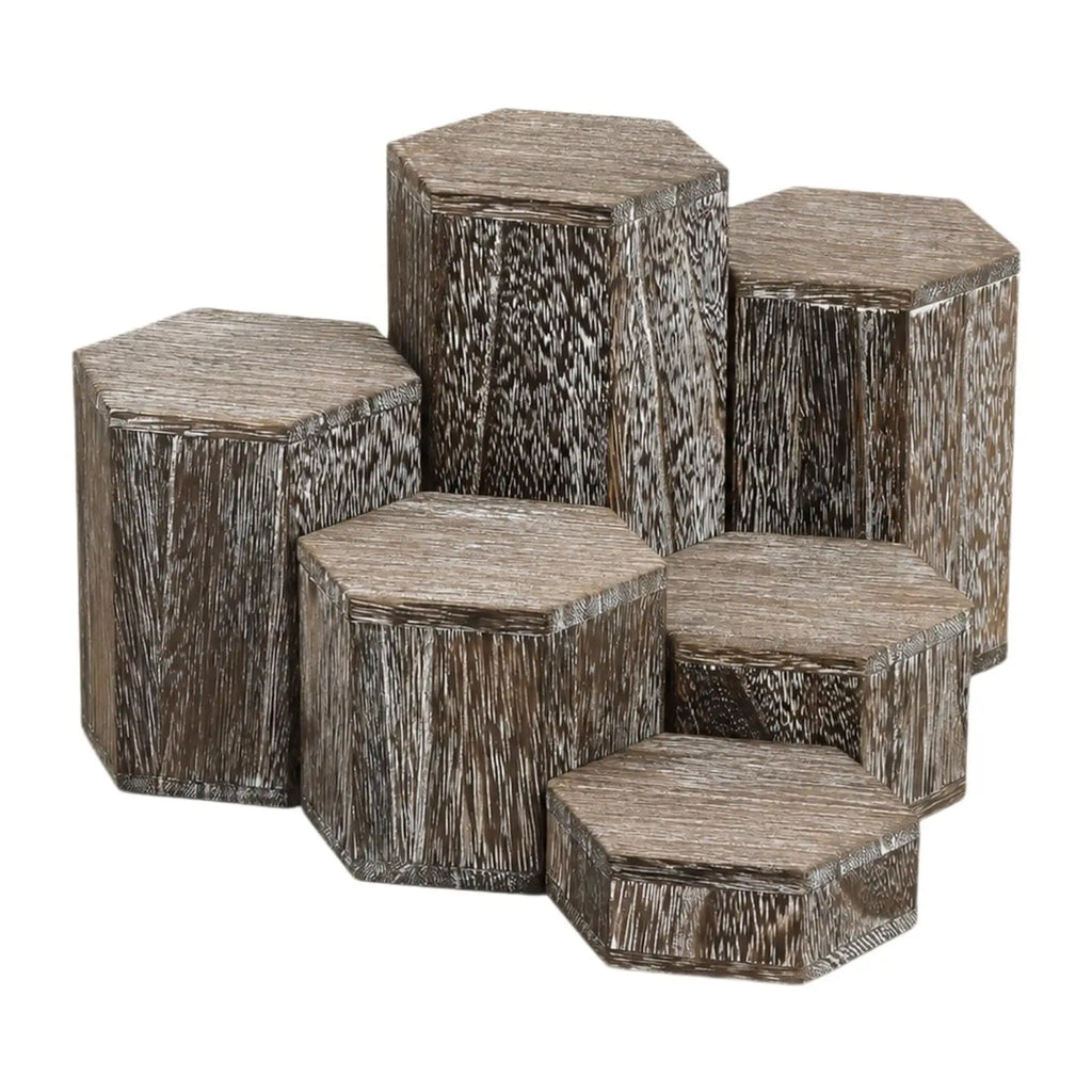 6-Piece Wooden Hexagon Display Risers – Jewelry & Buffet Stand