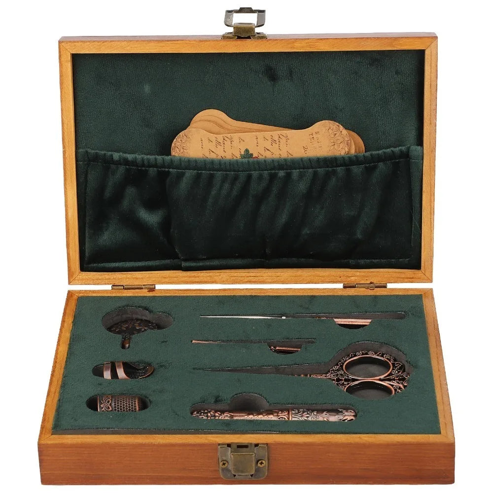 Vintage Embroidery Scissors Set – Stainless Steel & Wood Case