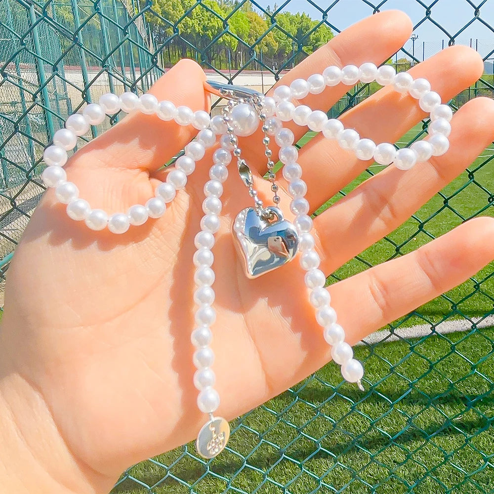 Korean Pearl Bow Keychain – Cute Y2K Bag & Phone Pendant