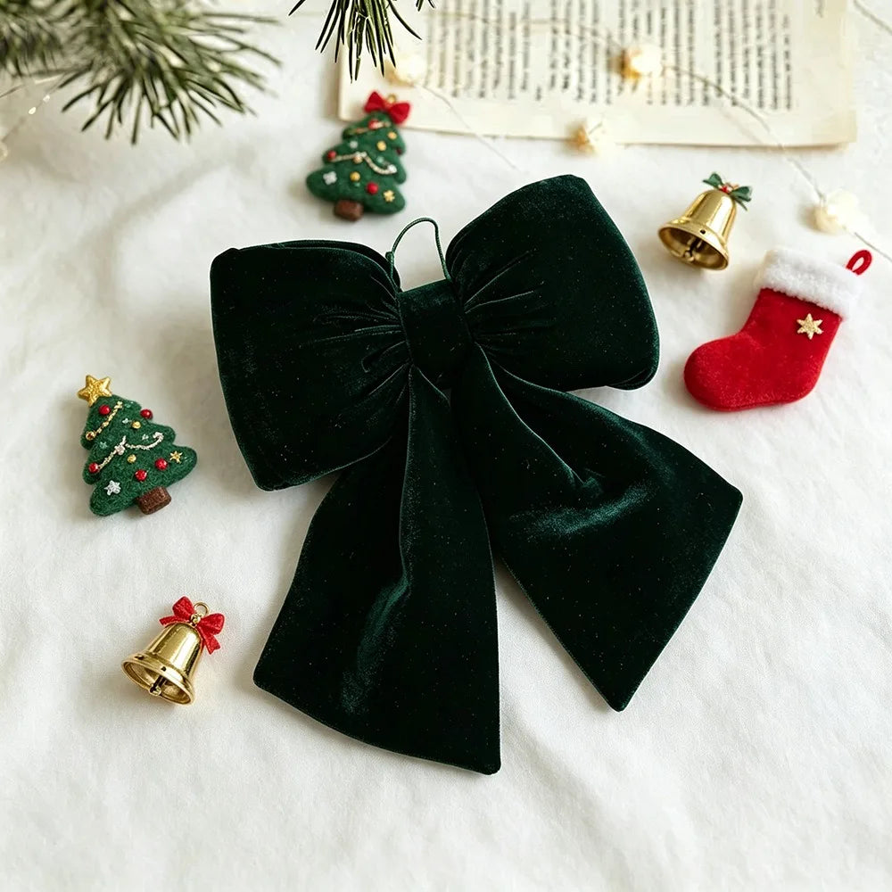 Velvet Bowknot Christmas Ornament | Hanging Bow Pendant Décor