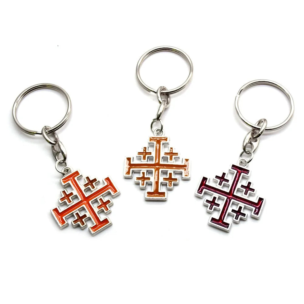 Jerusalem Cross Metal Keychain Pendant – Religious Key Ring