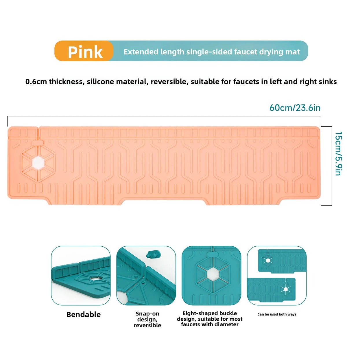 60cm Foldable Silicone Sink Splash Guard Mat & Drainage Tray