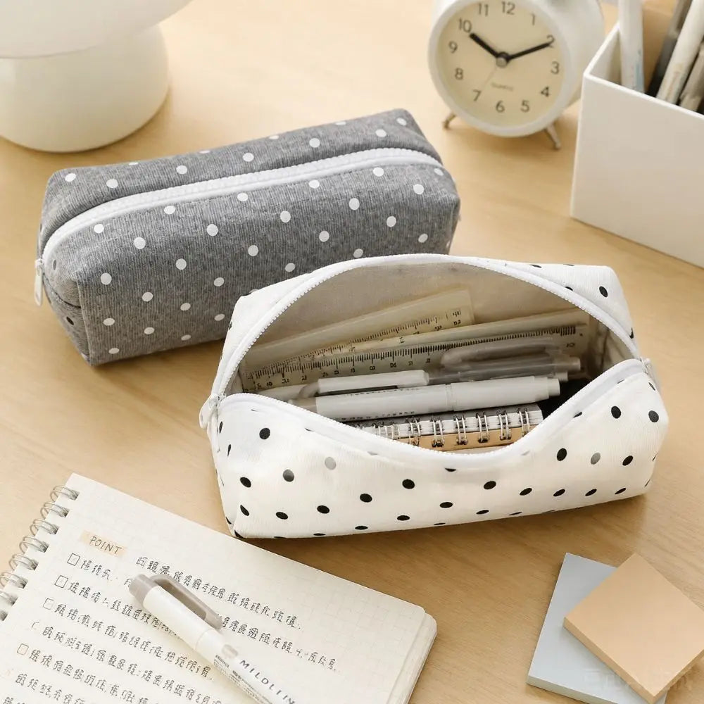 Large Polka Dot Pencil Case – Soft Fabric Pen Bag Organizer