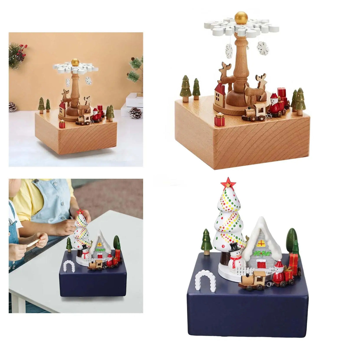 Christmas Wooden Hand Crank Music Box – Carousel Gift