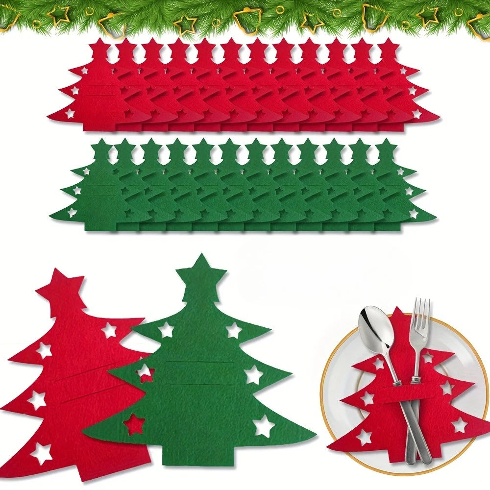 Felt Christmas Tree Placemat Set – Red & Green Holiday Decor