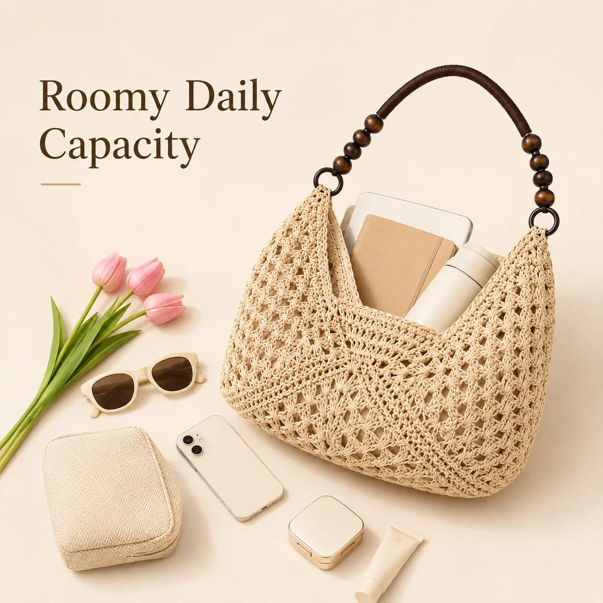 Women's Chinese Style Straw Bucket Tote Shoulder Bag