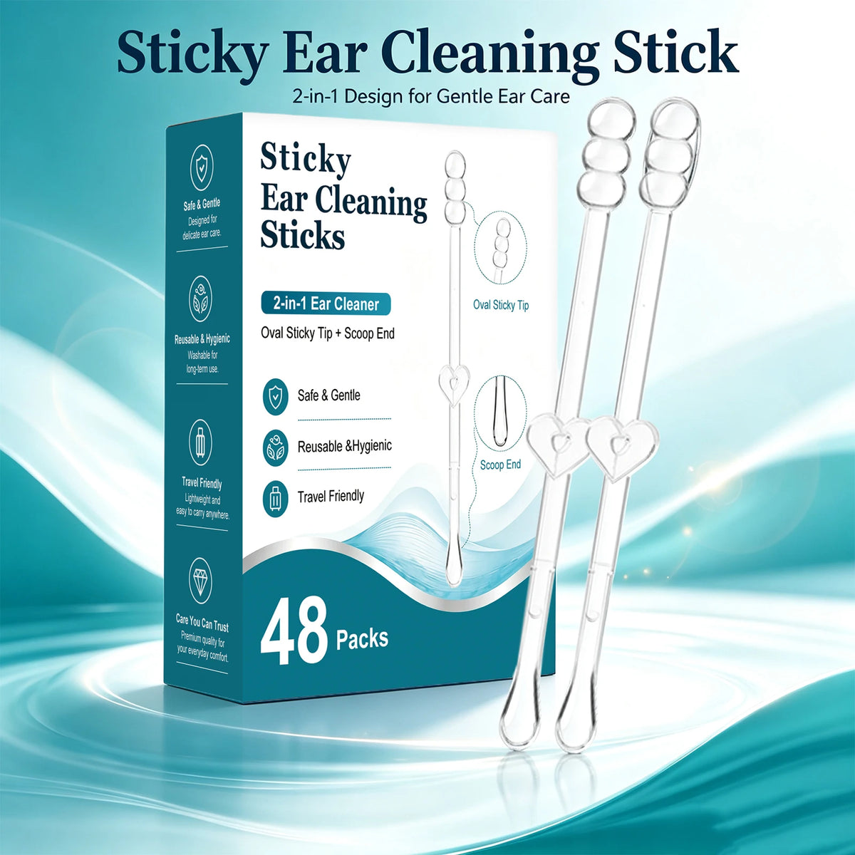 Sticky Ear Cleaning Sticks 48PCS – 2-in-1 Ear Wax Removal