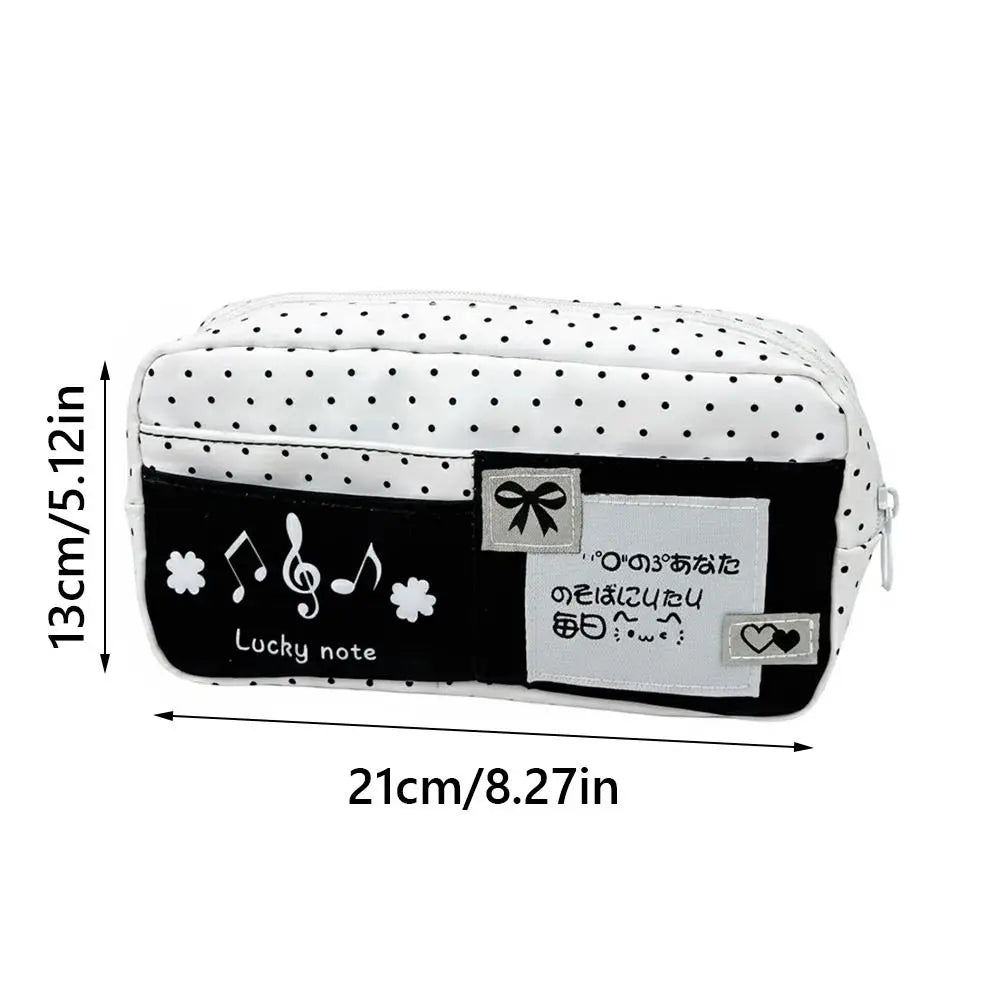 Black Polka Dot Pencil Case – Large Capacity Stationery Pouch