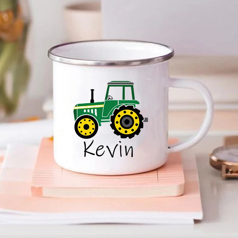 Personalized Kids Enamel Mug – Custom Car Name Birthday Gift
